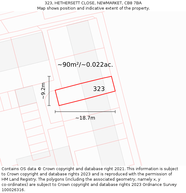 323, HETHERSETT CLOSE, NEWMARKET, CB8 7BA: Plot and title map