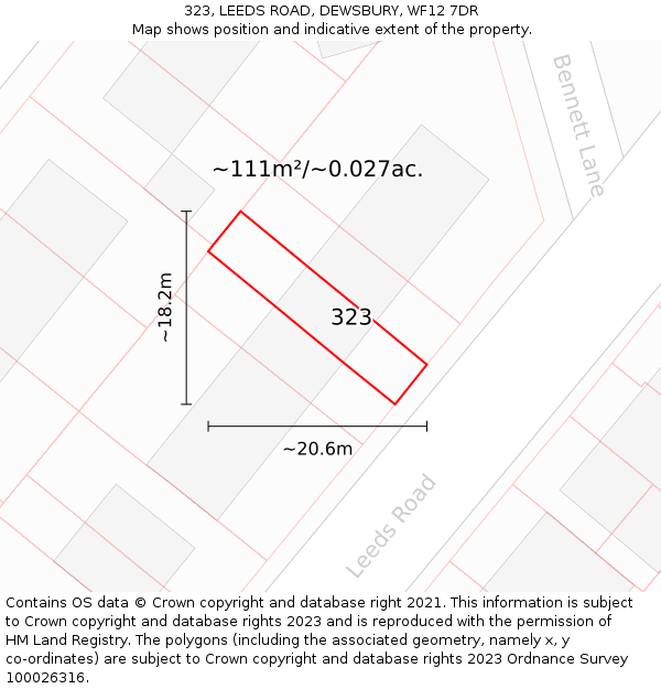 323, LEEDS ROAD, DEWSBURY, WF12 7DR: Plot and title map