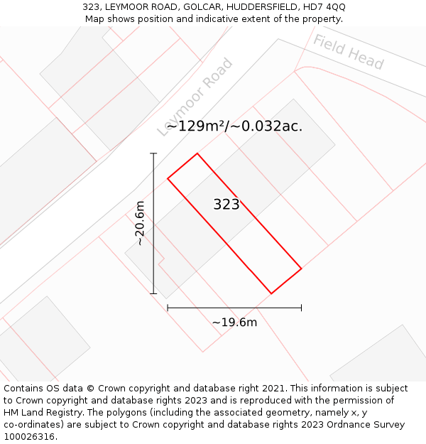 323, LEYMOOR ROAD, GOLCAR, HUDDERSFIELD, HD7 4QQ: Plot and title map