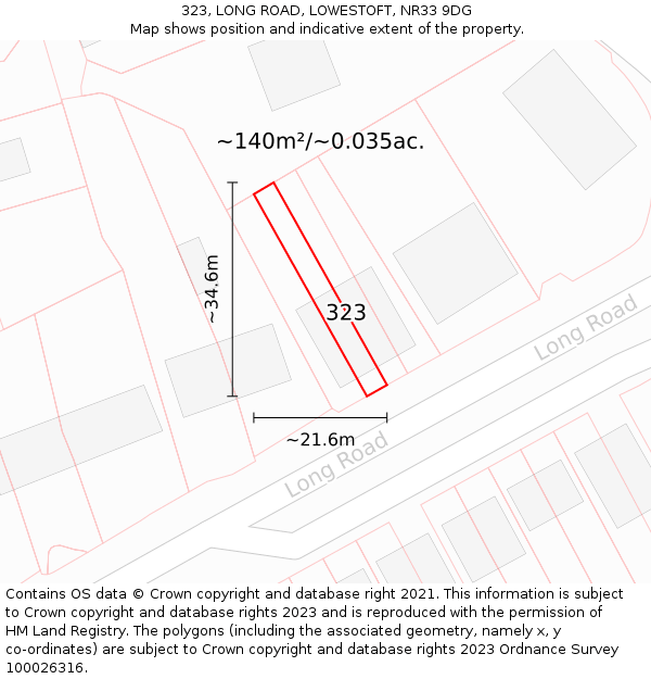323, LONG ROAD, LOWESTOFT, NR33 9DG: Plot and title map