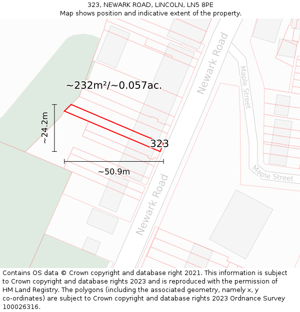 323, NEWARK ROAD, LINCOLN, LN5 8PE: Plot and title map