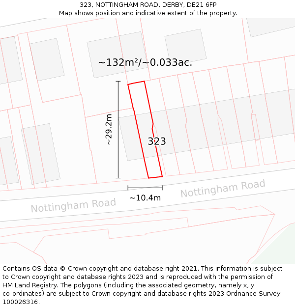 323, NOTTINGHAM ROAD, DERBY, DE21 6FP: Plot and title map