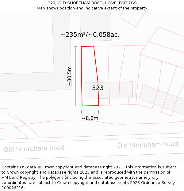 323, OLD SHOREHAM ROAD, HOVE, BN3 7GS: Plot and title map