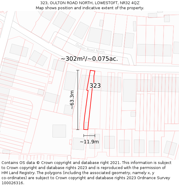 323, OULTON ROAD NORTH, LOWESTOFT, NR32 4QZ: Plot and title map