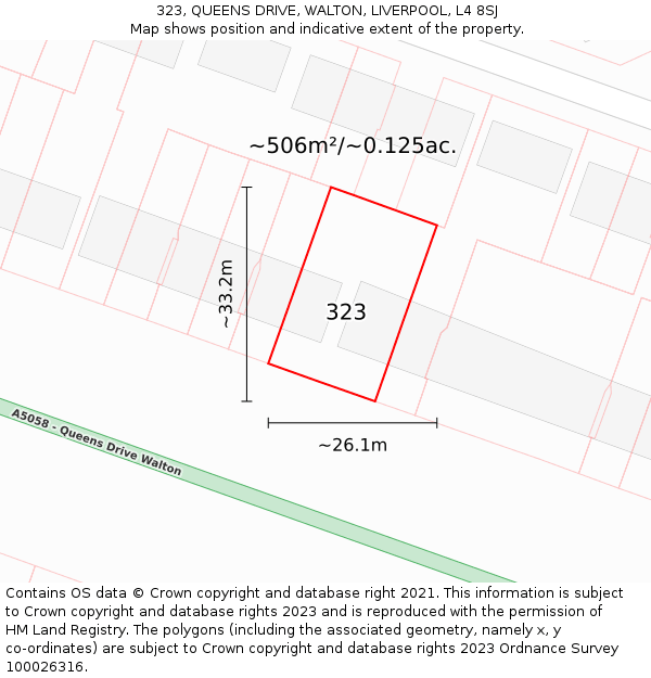323, QUEENS DRIVE, WALTON, LIVERPOOL, L4 8SJ: Plot and title map