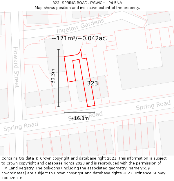 323, SPRING ROAD, IPSWICH, IP4 5NA: Plot and title map