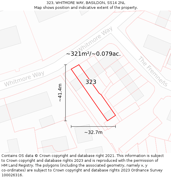 323, WHITMORE WAY, BASILDON, SS14 2NL: Plot and title map