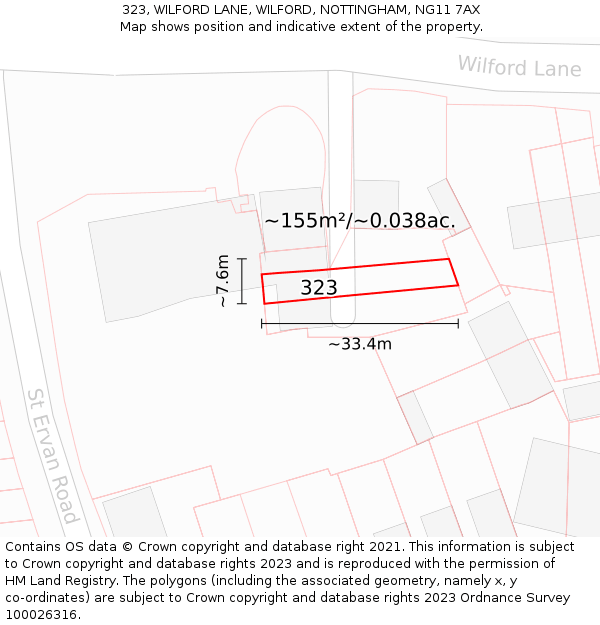323, WILFORD LANE, WILFORD, NOTTINGHAM, NG11 7AX: Plot and title map