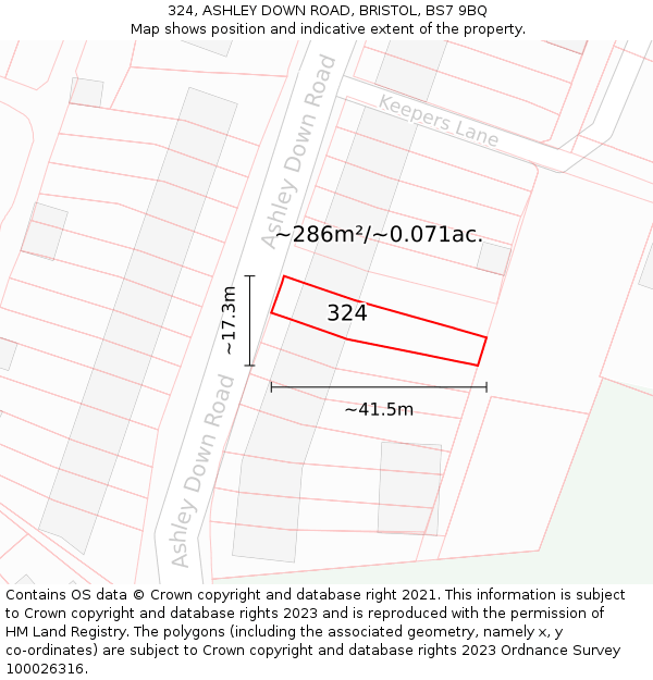324, ASHLEY DOWN ROAD, BRISTOL, BS7 9BQ: Plot and title map