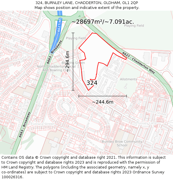 324, BURNLEY LANE, CHADDERTON, OLDHAM, OL1 2QP: Plot and title map