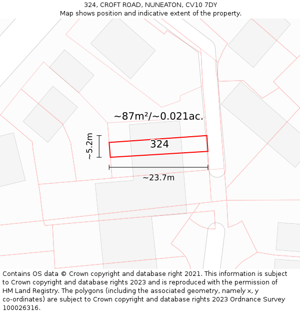 324, CROFT ROAD, NUNEATON, CV10 7DY: Plot and title map