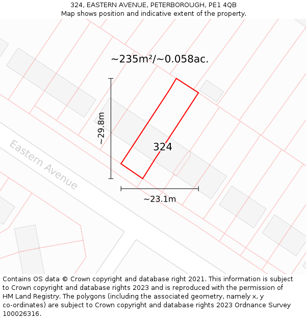 324, EASTERN AVENUE, PETERBOROUGH, PE1 4QB: Plot and title map