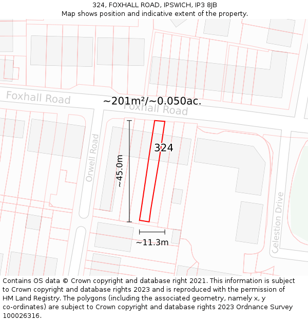 324, FOXHALL ROAD, IPSWICH, IP3 8JB: Plot and title map