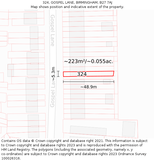 324, GOSPEL LANE, BIRMINGHAM, B27 7AJ: Plot and title map