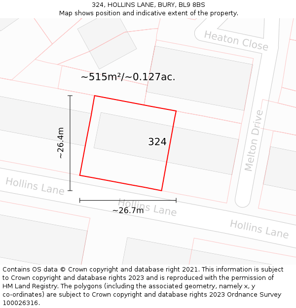 324, HOLLINS LANE, BURY, BL9 8BS: Plot and title map
