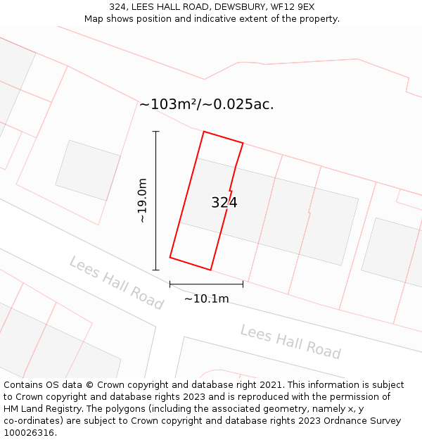 324, LEES HALL ROAD, DEWSBURY, WF12 9EX: Plot and title map