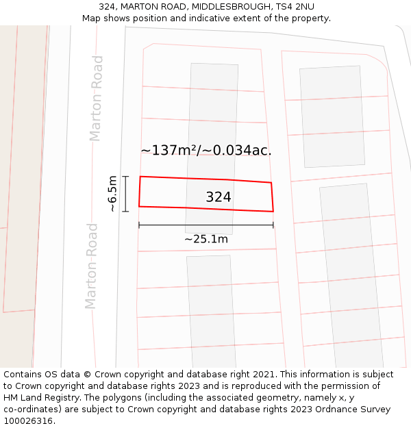 324, MARTON ROAD, MIDDLESBROUGH, TS4 2NU: Plot and title map