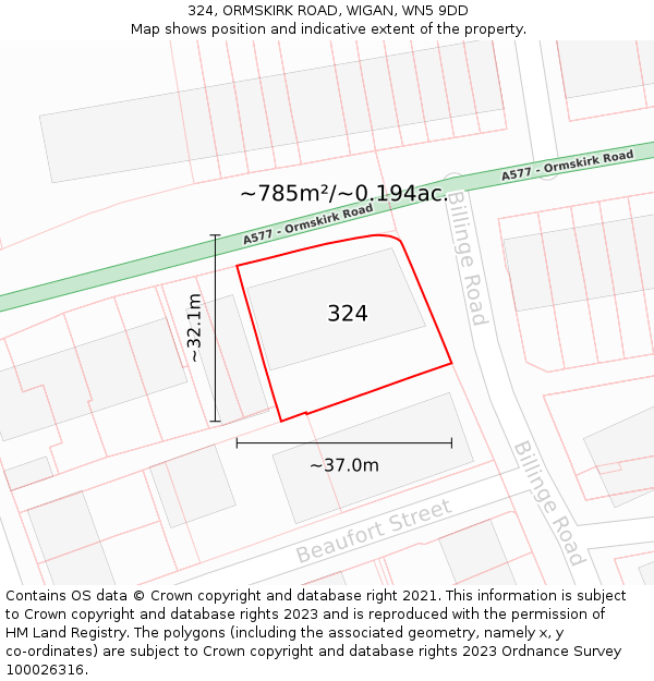 324, ORMSKIRK ROAD, WIGAN, WN5 9DD: Plot and title map