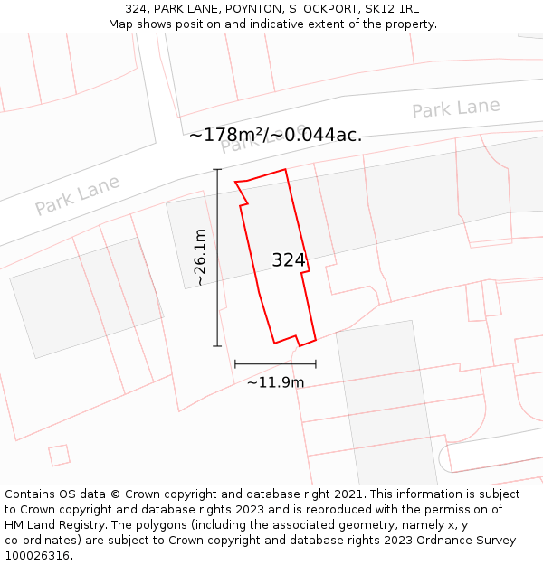 324, PARK LANE, POYNTON, STOCKPORT, SK12 1RL: Plot and title map