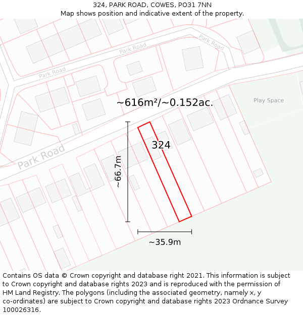 324, PARK ROAD, COWES, PO31 7NN: Plot and title map