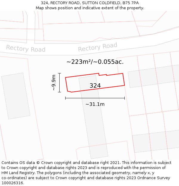 324, RECTORY ROAD, SUTTON COLDFIELD, B75 7PA: Plot and title map