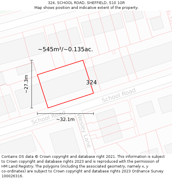 324, SCHOOL ROAD, SHEFFIELD, S10 1GR: Plot and title map
