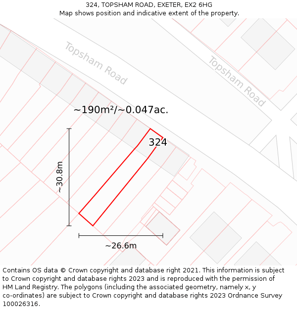 324, TOPSHAM ROAD, EXETER, EX2 6HG: Plot and title map