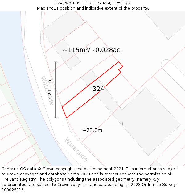 324, WATERSIDE, CHESHAM, HP5 1QD: Plot and title map