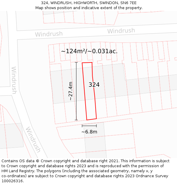 324, WINDRUSH, HIGHWORTH, SWINDON, SN6 7EE: Plot and title map