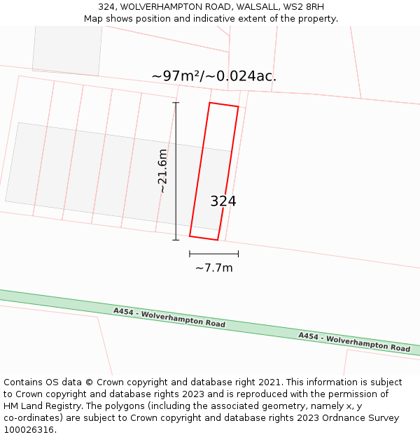 324, WOLVERHAMPTON ROAD, WALSALL, WS2 8RH: Plot and title map