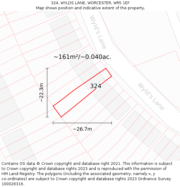324, WYLDS LANE, WORCESTER, WR5 1EF: Plot and title map