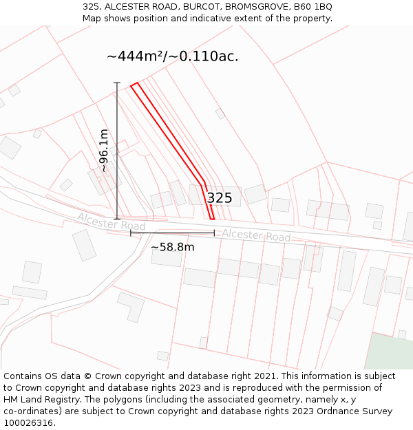 325, ALCESTER ROAD, BURCOT, BROMSGROVE, B60 1BQ: Plot and title map