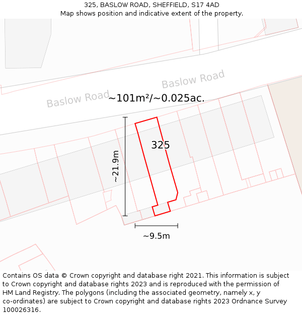 325, BASLOW ROAD, SHEFFIELD, S17 4AD: Plot and title map