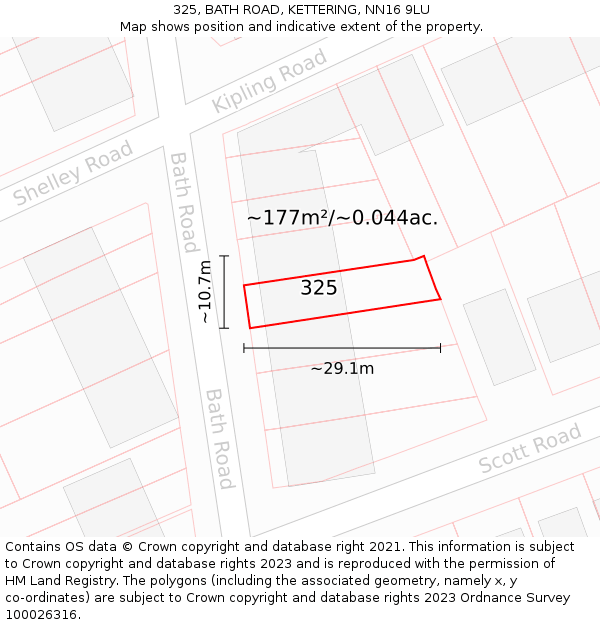 325, BATH ROAD, KETTERING, NN16 9LU: Plot and title map