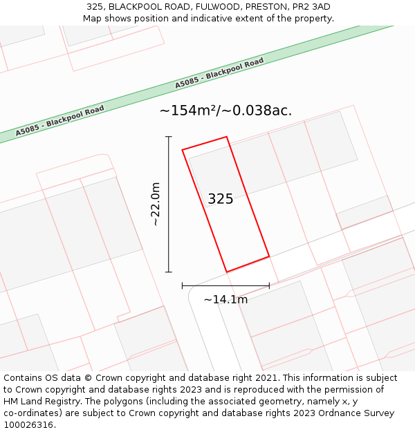 325, BLACKPOOL ROAD, FULWOOD, PRESTON, PR2 3AD: Plot and title map
