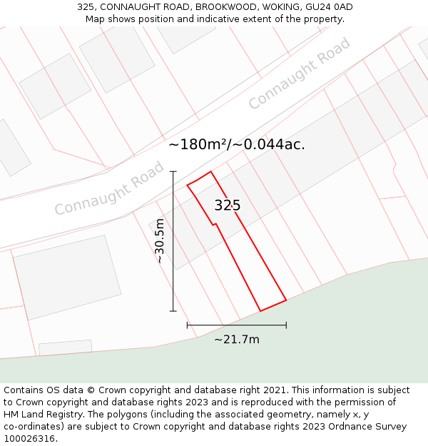 325, CONNAUGHT ROAD, BROOKWOOD, WOKING, GU24 0AD: Plot and title map