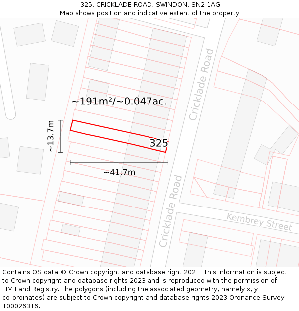 325, CRICKLADE ROAD, SWINDON, SN2 1AG: Plot and title map