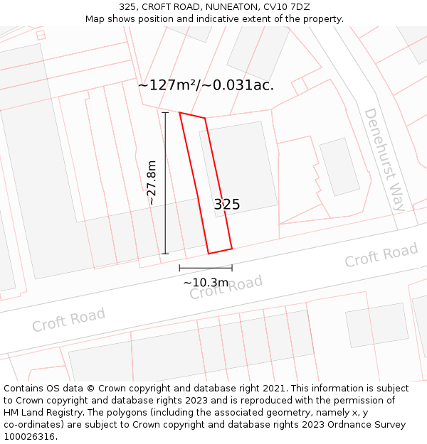 325, CROFT ROAD, NUNEATON, CV10 7DZ: Plot and title map