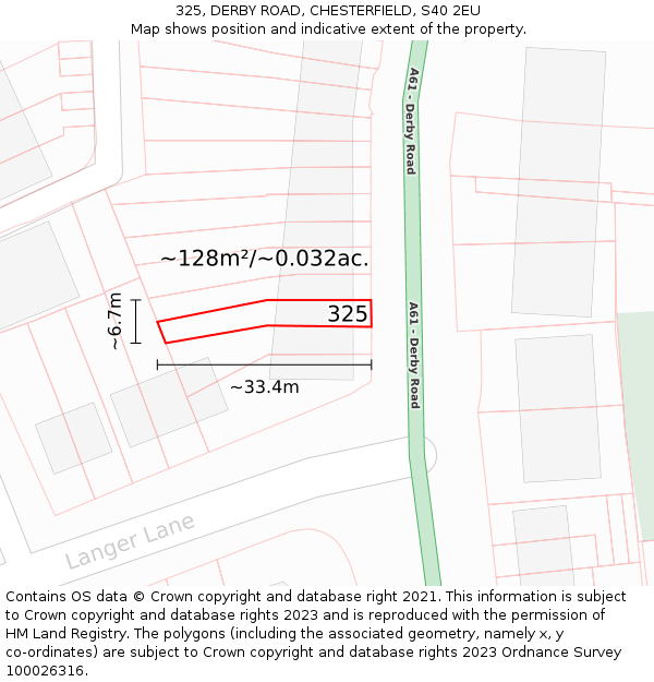 325, DERBY ROAD, CHESTERFIELD, S40 2EU: Plot and title map