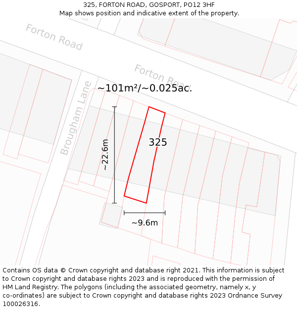 325, FORTON ROAD, GOSPORT, PO12 3HF: Plot and title map