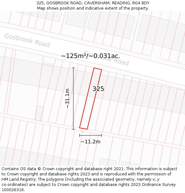 325, GOSBROOK ROAD, CAVERSHAM, READING, RG4 8DY: Plot and title map