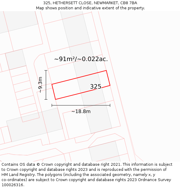325, HETHERSETT CLOSE, NEWMARKET, CB8 7BA: Plot and title map