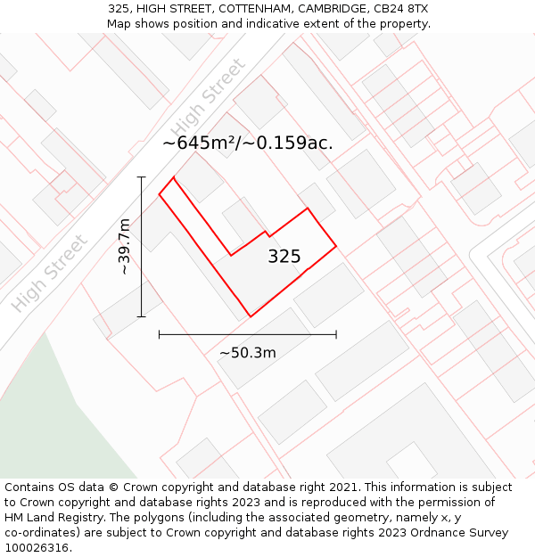 325, HIGH STREET, COTTENHAM, CAMBRIDGE, CB24 8TX: Plot and title map