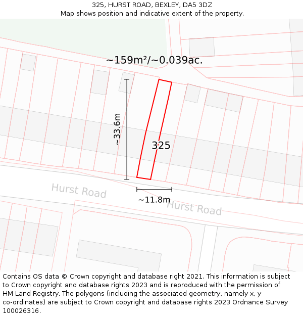 325, HURST ROAD, BEXLEY, DA5 3DZ: Plot and title map