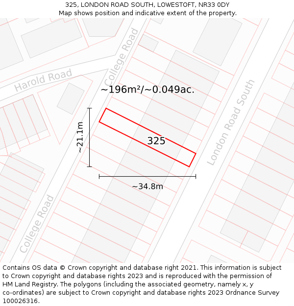 325, LONDON ROAD SOUTH, LOWESTOFT, NR33 0DY: Plot and title map