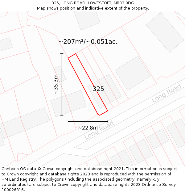 325, LONG ROAD, LOWESTOFT, NR33 9DG: Plot and title map