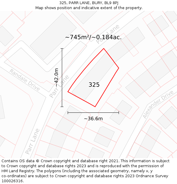 325, PARR LANE, BURY, BL9 8PJ: Plot and title map