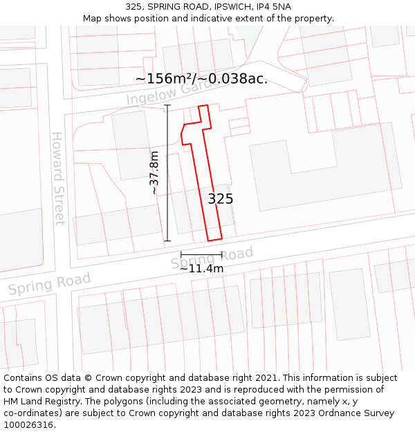 325, SPRING ROAD, IPSWICH, IP4 5NA: Plot and title map