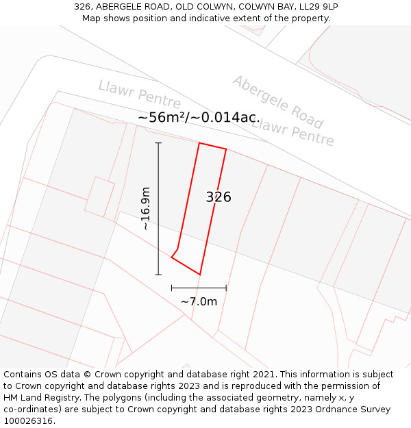 326, ABERGELE ROAD, OLD COLWYN, COLWYN BAY, LL29 9LP: Plot and title map