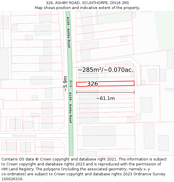 326, ASHBY ROAD, SCUNTHORPE, DN16 2RS: Plot and title map